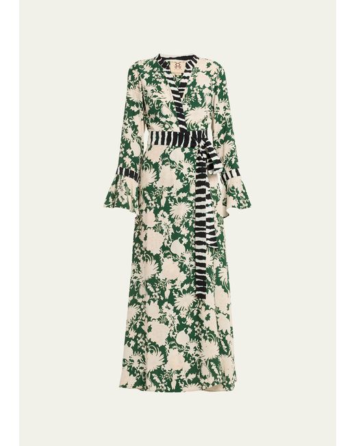 Figue Calliope Mixed-Print Belted Maxi Wrap Dress