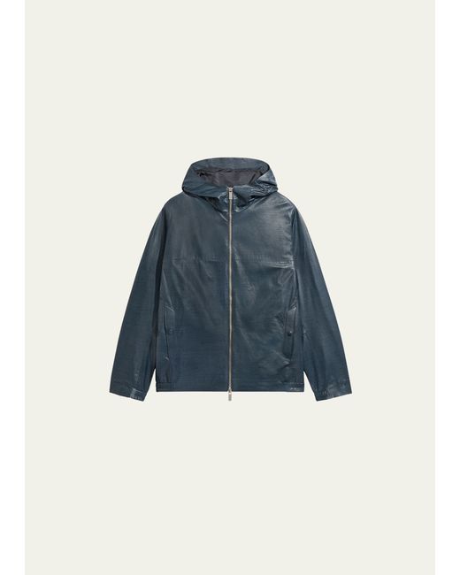 Berluti Scritto Leather Full-Zip Hooded Jacket