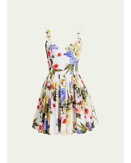Dolce & Gabbana Print Poplin Mini Dress with Corsetry Construction