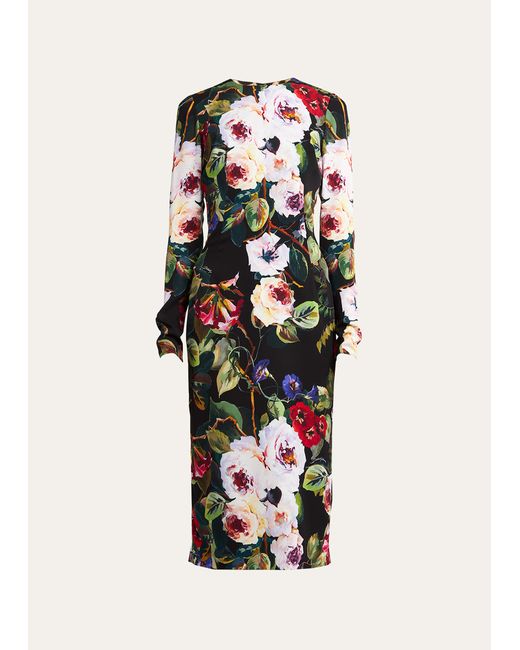 Dolce & Gabbana Floral-Print Long Sleeve Midi Dress