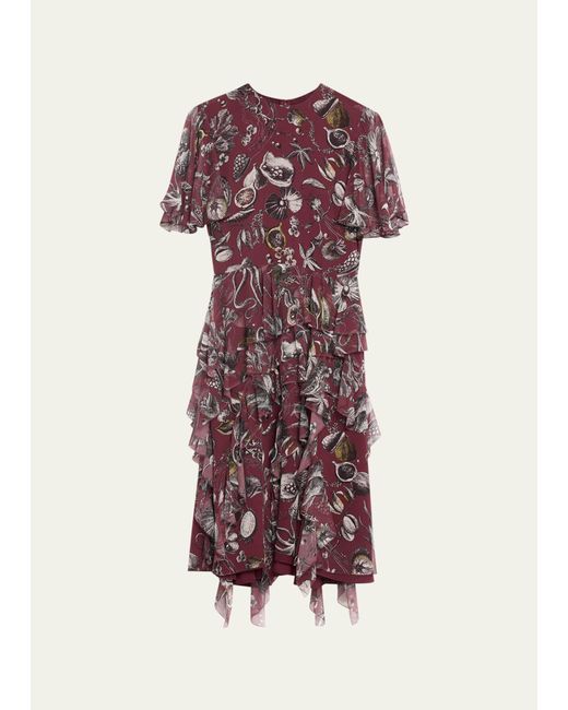 Jason Wu Collection Marine Print Chiffon Day Dress with Ruffle Detail
