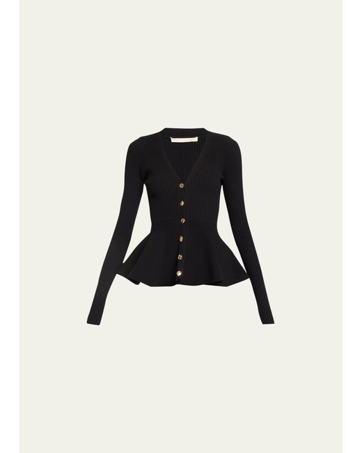 Jason Wu Collection Ribbed Peplum Cardigan with Gold-Tone Buttons