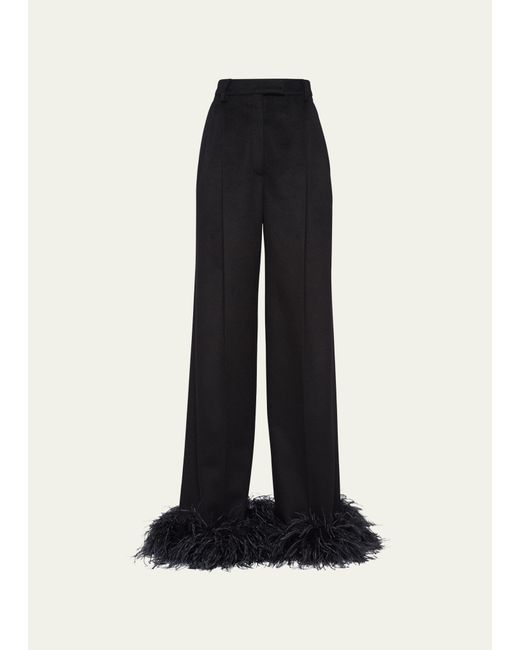 Prada Feather-Cuff Cashmere Pants