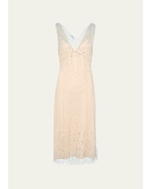 Prada Crystal-Embellished Tulle Midi Dress