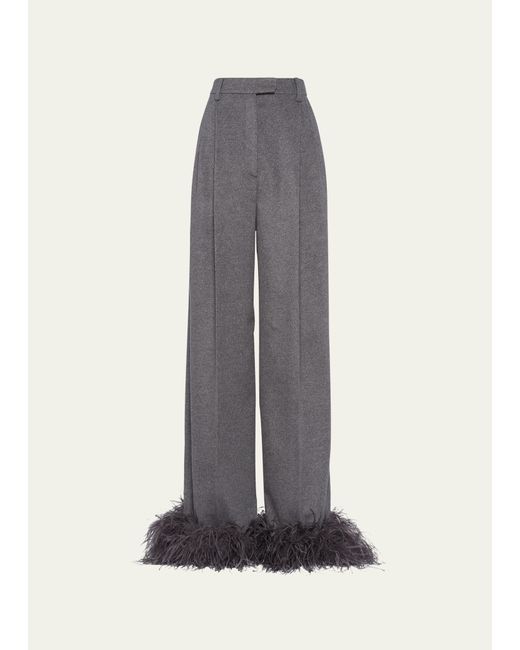 Prada Feather-Cuff Cashmere Pants