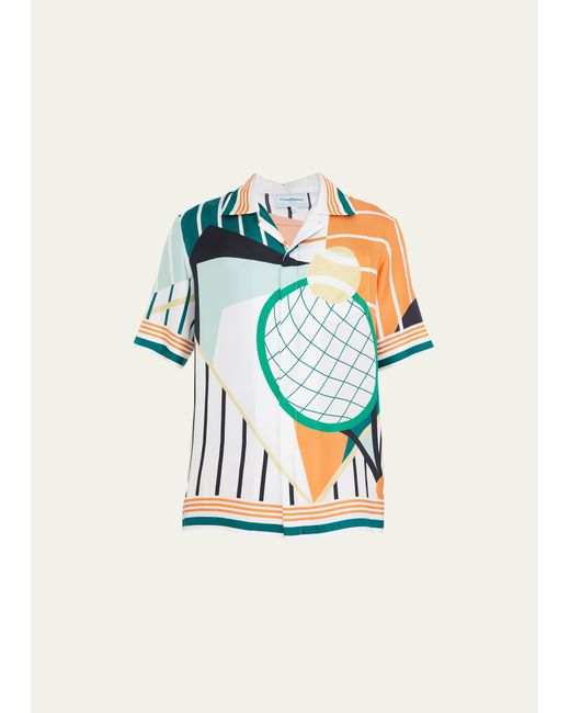 Casablanca Abstract Tennis-Print Silk Camp Shirt
