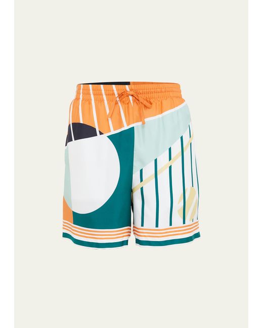 Casablanca Abstract Tennis-Print Silk Shorts