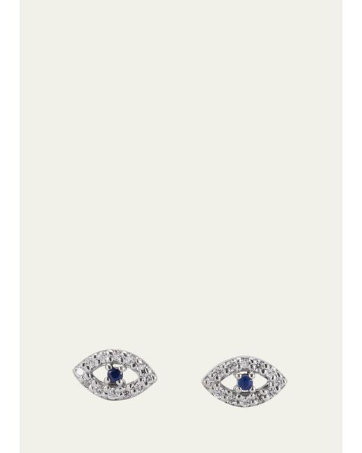 Ileana Makri 18K White Gold Kitten Eye Diamond and Sapphire Stud Earrings