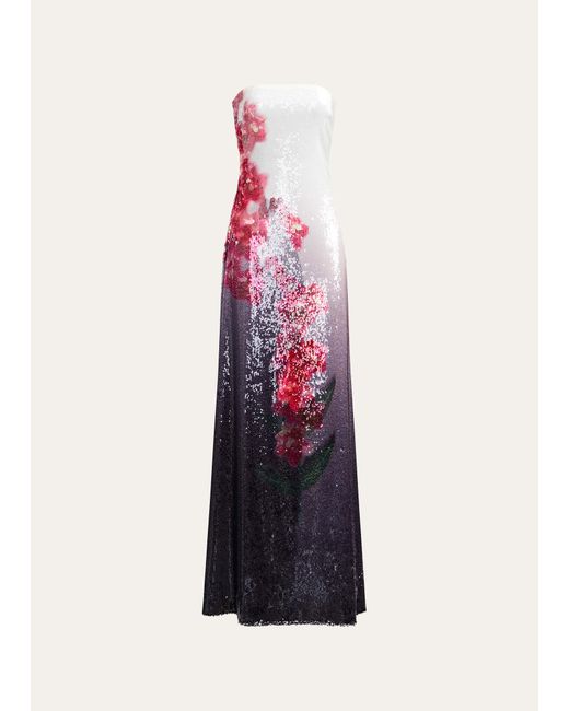 H Halston Spencer Strapless Print Sequin Gown