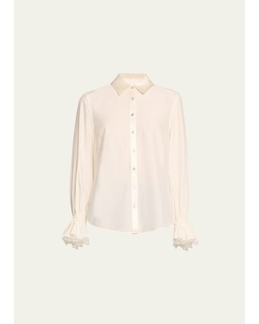 Cinq a Sept Roxie Silk Poet-Sleeve Button-Front Shirt