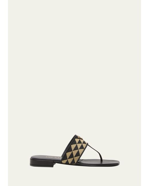 Prada Triangle Jacquard Flat Thong Sandals
