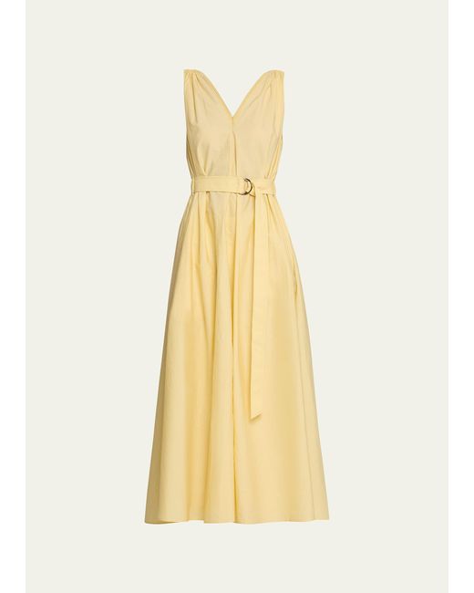 Brunello Cucinelli Crinkle Cotton Belted Maxi Dress with Monili Detail