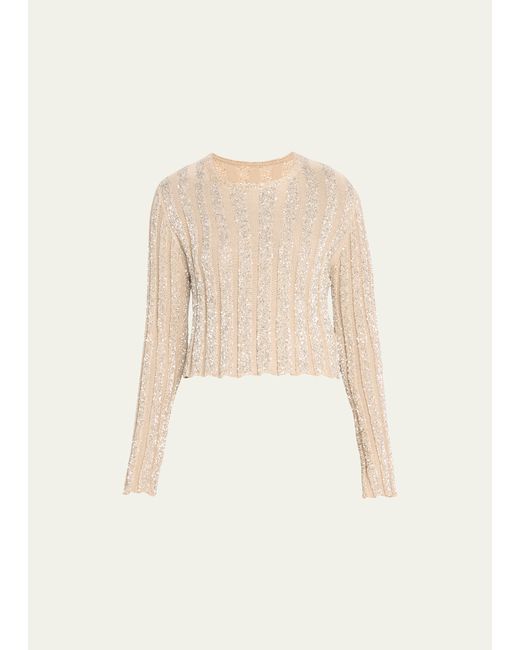 Brunello Cucinelli Plise Cropped Sweater with Paillette Detail