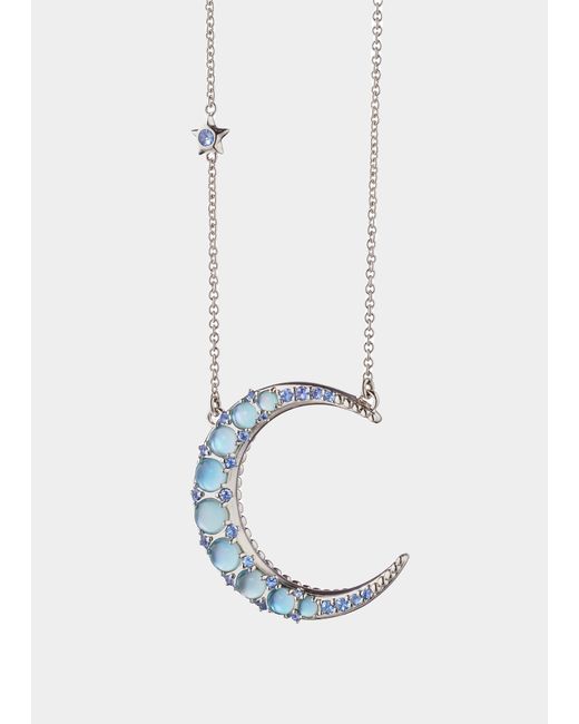 Monica Rich Kosann Rounded Crescent Moon Charm Necklace with Blue Topaz and Sapphires