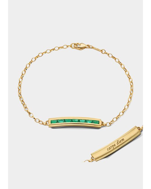 Monica Rich Kosann 18K Yellow Gold Poesy Bracelet With Baguette Emeralds And Engraved Carpe Diem
