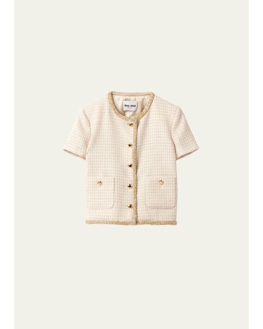 Miu Miu Tweed Cropped Short-Sleeve Jacket