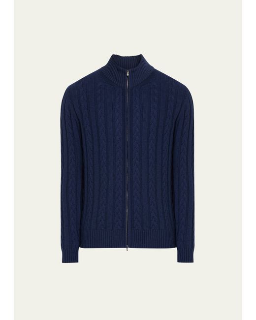 Bergdorf Goodman Cashmere Cable Zip Cardigan Sweater