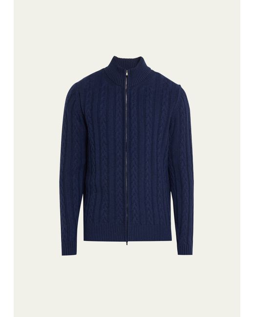 Bergdorf Goodman Cashmere Cable Zip Cardigan Sweater
