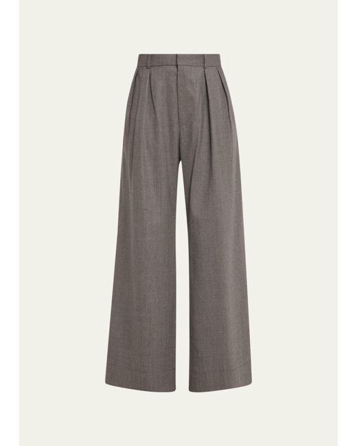 Wardrobe.Nyc Low Rise Pintuck Wide-Leg Flannel Trousers