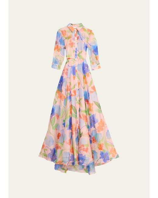 Carolina Herrera Floral-Print Belted Trench Gown