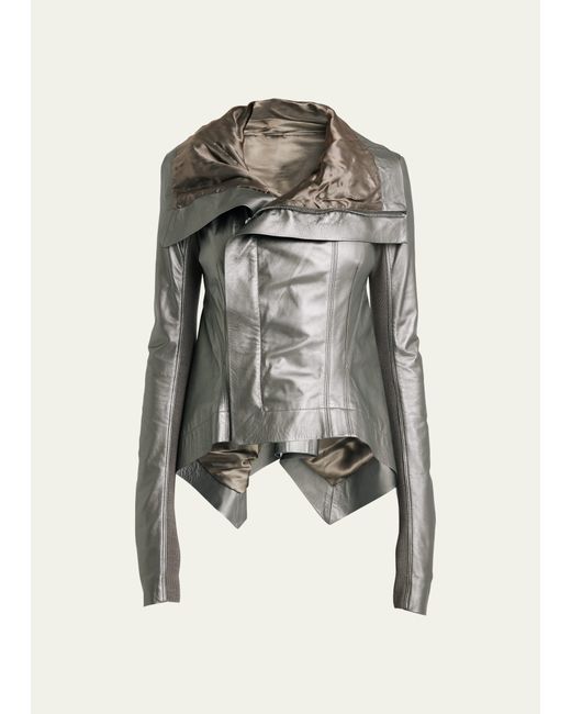 Rick Owens Metallic Leather Asymmetric Moto Jacket