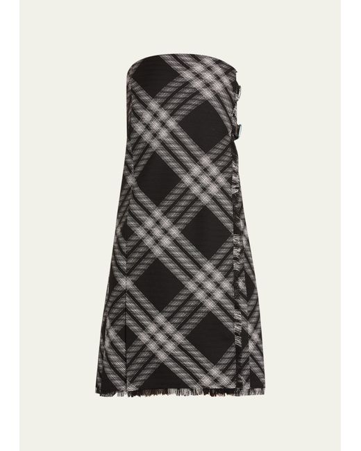 Burberry Check Strapless Buckled Wool Dress