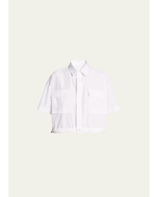 Sacai Cropped Button-Front Shirt with Elastic Hem