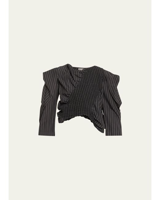 Issey Miyake Contraction Stripe Shirred Crop Blouse