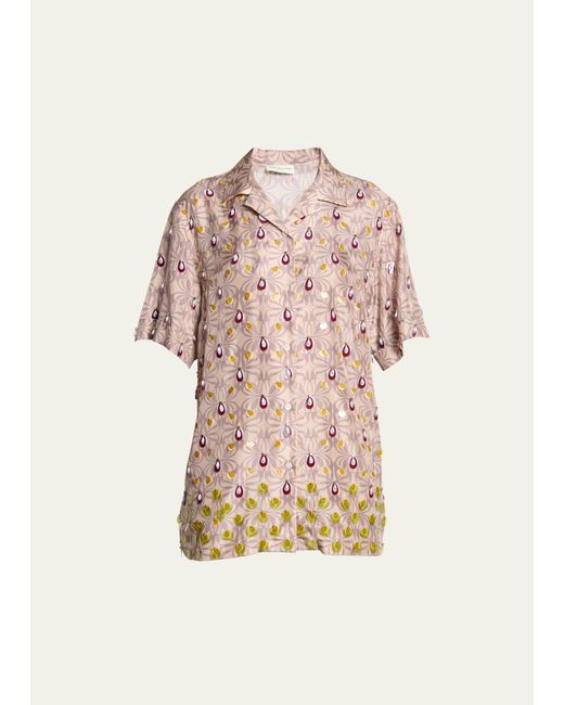 Dries Van Noten Clive Embroidered Short-Sleeve Silk Shirt