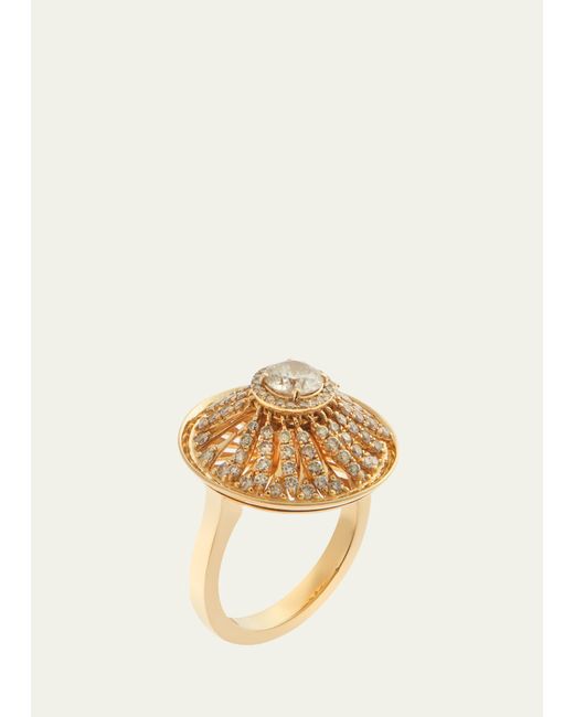 Ileana Makri 18K Gold Grass Palm Flower Ring with Diamonds