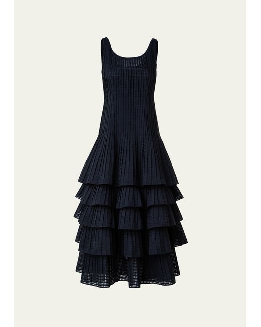 Akris Organza Grid Midi Dress with Plisse Layer Skirt