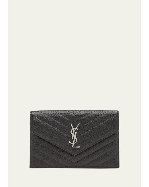 Saint Laurent Small YSL Envelope Leather Wallet on Chain