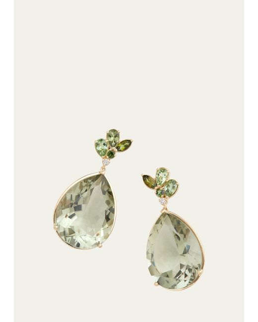 Jamie Wolf 18K Yellow Gold Floral Pear Shaped Earrings with Tourmaline Amethyst and Diamonds