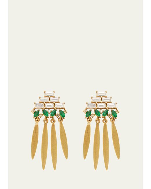 Ileana Makri 18K Gold Grass Spike Earrings with Diamonds and Emeralds