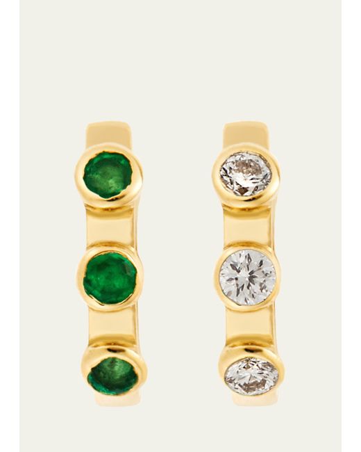 Ileana Makri 18K Yellow Gold Midi Hoop Earrings with Diamonds and Emeralds