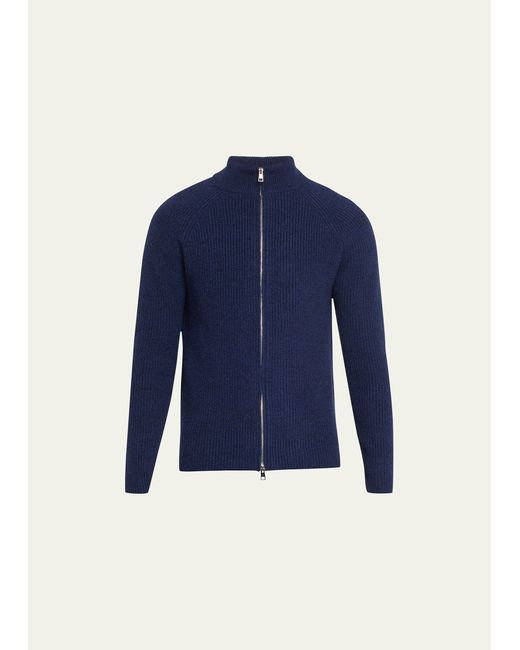 Bergdorf Goodman Wool-Cashmere Mouline Full-Zip Sweater