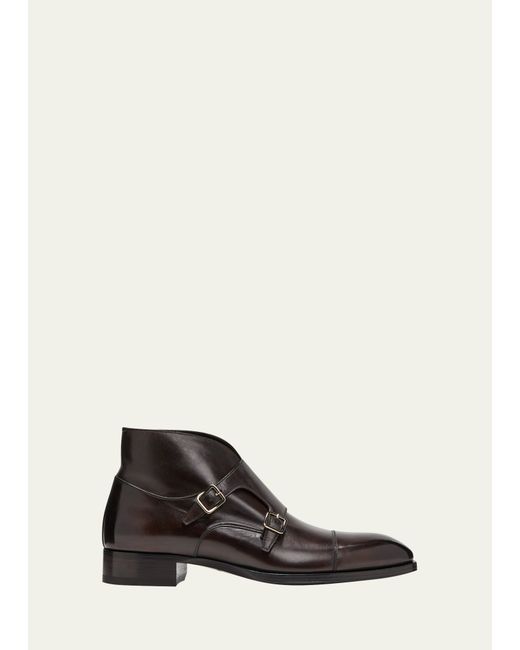 Tom Ford Elkan Burnished Leather Monk-Strap Ankle Boots