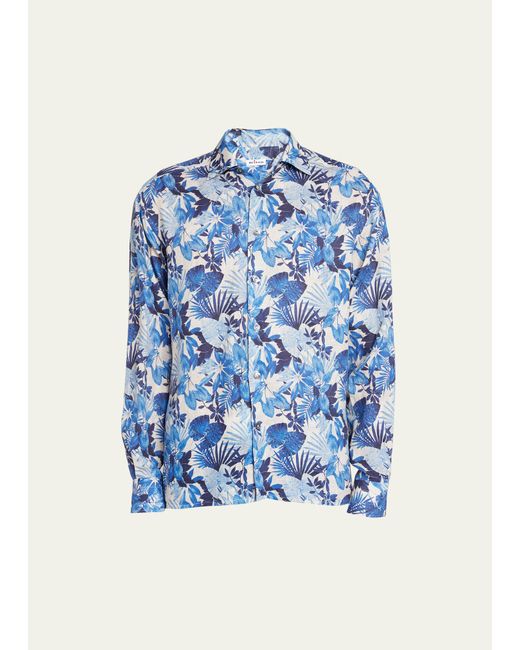 Kiton Cotton Floral-Print Casual Button-Down Shirt
