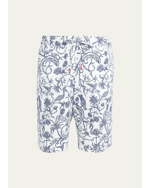 Kiton Linen Print Drawstring Shorts