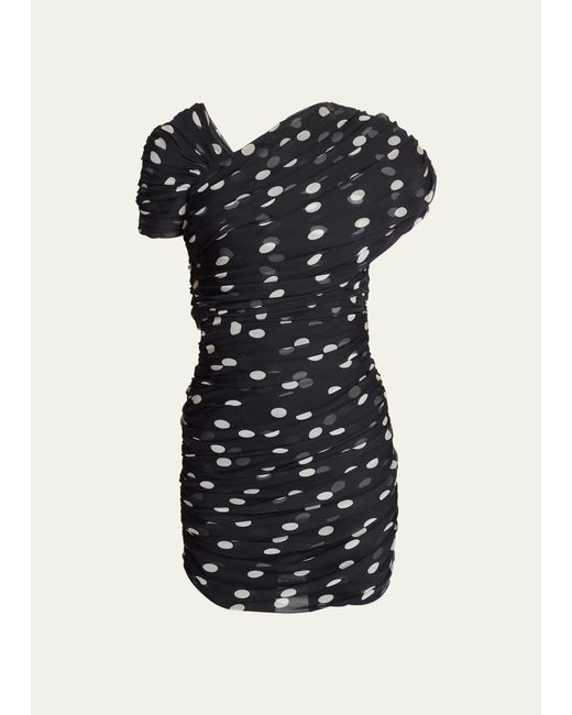 Saint Laurent Draped Polka-Dot Mini Dress
