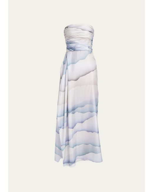 Giorgio Armani Printed Strapless Ruched Silk Dress