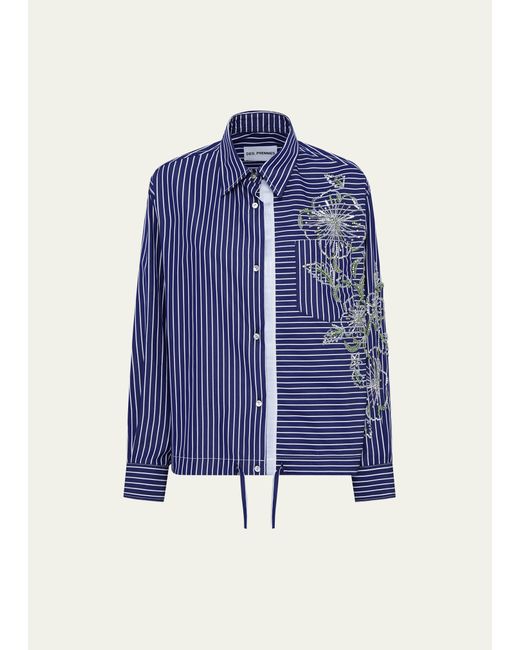 Des Phemmes Hibiscus Embroidered Stripe Shirt