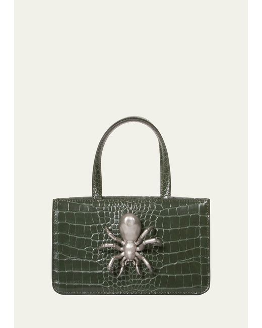 Puppets and Puppets Small Spider Croc-Embossed Top-Handle Bag