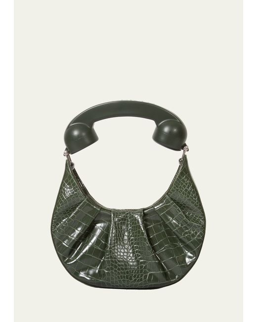 Puppets and Puppets Phone Croc-Embossed Hobo Bag