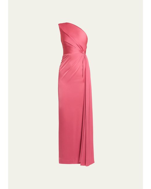 Alex Perry One-Shoulder Twisted Satin Crepe Column Gown