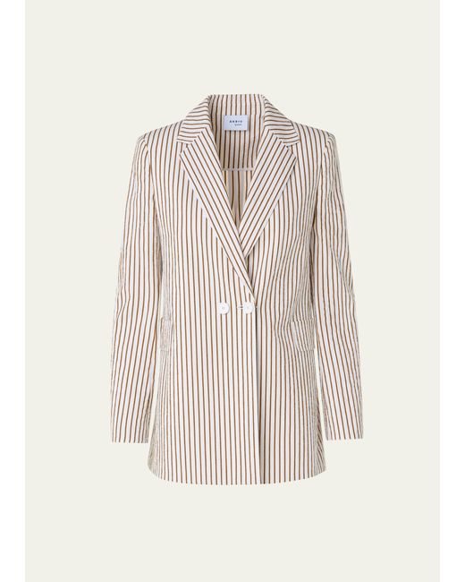 Akris Punto Cotton Seersucker Striped Blazer Jacket