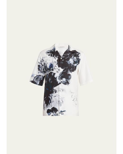 Alexander McQueen Dutch-Floral Print Short-Sleeve Shirt