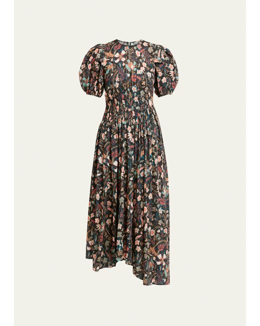 Ulla Johnson Eden Puff-Sleeve Floral-Print Midi Dress