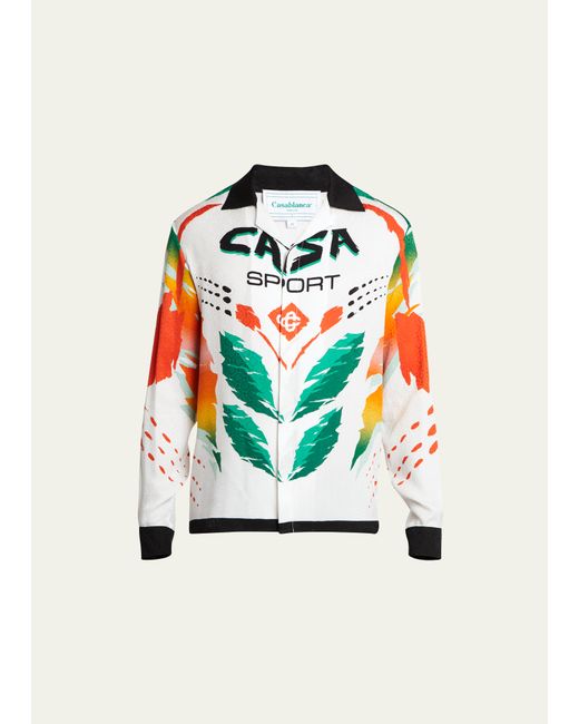 Casablanca Silk Motocross-Print Camp Shirt