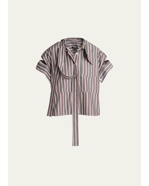 Meryll Rogge Stripe Deconstructed Short-Sleeve Shirt